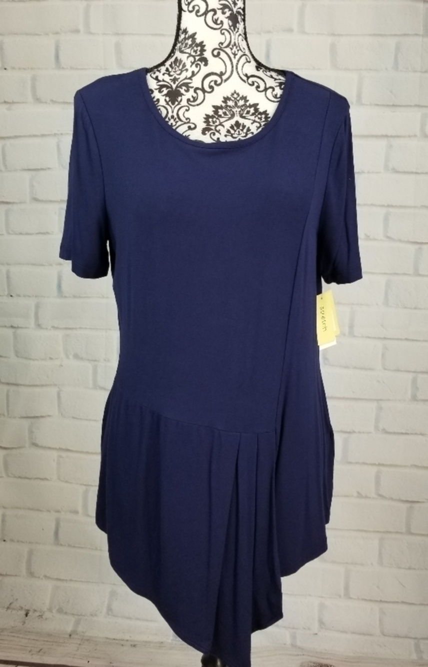 ECI women's short sleeve stretch knit popover top sz xl asymmetrical hem NWT B22